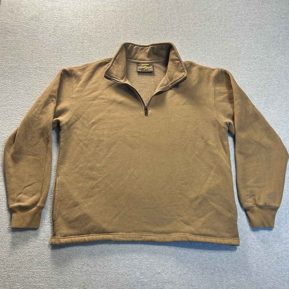 Maison Article 1/4 Zip Fleece Pullover Sweatshirt Mens L Olive Brown Long Sleeve